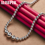 925 sterlingh&otilde;bedane luksuslik uhke v&otilde;luv moekujuline sileda helmestega kaelakee ehted 45cm