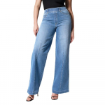 Naiste elastse v&ouml;&ouml;kohaga teksap&uuml;ksid k&otilde;rge v&ouml;&ouml;kohaga laia s&auml;&auml;rega teksap&uuml;ksid naiste vabaaja pikad p&uuml;ksid L helesinine v&auml;rv