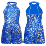 Tantsuriided lastele T&uuml;drukutele, p&auml;itsed kaelaga, litrid Jazz tantsukost&uuml;&uuml;m Shorty Unitard jumpsuit 11-12 Years kuninglik sinine v&auml;rv