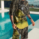 Meeste T-s&auml;rgid L&uuml;hikesed p&uuml;ksid 2-osalised komplektid T-s&auml;rgid &Uuml;likond Mood Meeste Bass Kalap&uuml;&uuml;k Muster T&auml;navar&otilde;ivad Vabaaja l&uuml;hikeste varrukatega dressi&uuml;likond L