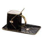 Tere eriline k&auml;ekoti-kujuline kohvikruusikomplekt alustassi ja lusikaga 310 ml kohvitass keraamiline teetass s&uuml;nnip&auml;ev valge