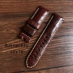 AAA kvaliteediga 24 mm pruun t&otilde;eliselt krokodillinahast kellarihm Asenda PAM Panerai jaoks 44 mm numbrilauaga pandlaga liblikas klambriga kellarihm 24mm with logo