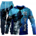 Wolf 3D tr&uuml;kitud kapuutsiga riided &uuml;likond p&uuml;ksid &uuml;likond meeste kevad- ja s&uuml;gise vabaaja kampsun Pullover meeste dressikomplekt mood meeste jaoks 4XL