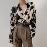 Vintage leopardimustrilised s&auml;rgid naiste pikkade varrukatega n&ouml;&ouml;biga pluus Korea kevadriided &scaron;ifoonist t&auml;navar&otilde;ivad suures suuruses topsid Blusas13486 S must