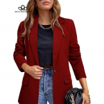 Naiste mantel uus kevad s&uuml;gis Elegantne vaba aeg Soliidsed pikkade varrukatega bleiserid Mood Luksuslikud lahtised naisteriided S valge