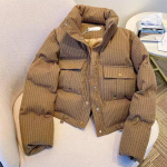 Moodne vabaaja jope naiste paksendatud soe l&uuml;hike topp S khaki