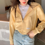 Naiste l&uuml;hike topeltt&otilde;mblukuga &uuml;hev&auml;rviline kapuutsiga dressipluus vabaaja kardigan One size kollane