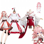 Yae Miko Lolita Kleit Juuksed Parukas Cosplay Kost&uuml;&uuml;m Halloweeni karnevali &uuml;likond Rollim&auml;ng Naiste r&otilde;ivaste maskeering L-(Costume+Wig)