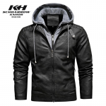 S&uuml;gis- ja talvine meeste eemaldatav kapuutsiga nahkmantel Fashion Slim Fit Retro PU nahktagi Moodne meeste mantel 3XL