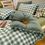 P&otilde;hjala stiilis Jaapani stiilis tr&uuml;kita ruuduline neljaosaline voodilina ja tekikott pestud puuvillast harjatud kolmeosaline komplekt 1.80m fitted sheet 4pcs