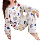 Kevadine pidžaama, pestav hingav koomiksimustriga vabaaja kevad-s&uuml;gis naiste pidžaamakomplekt puhkuseks M sinine
