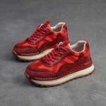 Johnature ehtsast nahast tossud vabaaja spordijalatsid &uuml;mmarguse varbaga Lacd-up retro mitmek&uuml;lgsed lamedad naiste kingad 35 punane