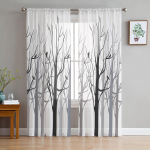 Hallid valged puuoksad L&auml;bipaistvad kardinad elutuppa Moodne Voile kardin Magamistoa T&uuml;llkardinad Aknakatted Dekoor W135 x H114cm