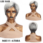 LISI HAIR S&uuml;nteetilised segatud hallid mustad parukad L&uuml;hikesed sirged naturaalsed parukad Kuumakindel parukas vanadele naistele igap&auml;evaseks pidulikuks kandmiseks 25cm