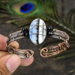 Natural Owyhee Opal Gemstone Handmade Copper Wire Wrap Cuff Bangle Adj. a4m53