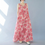 Varrukateta Plus-suuruses puuvillane vintage lilleline uus kleit naistele vaba vaba pikk suvekleit M roheline