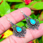 Natural Santa Rosa Turquoise Gemstone 925 Sterling Silver Earring 1.97 t7p75