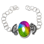 Natural Rainbow Solar Quartz Handmade 925 Sterling Silver Bracelet 7-8 r9e15