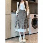 WTEMPO prantsuse vintage &otilde;mblusega ebaregulaarne pikk seelik naiste kevadine k&otilde;rge v&ouml;&ouml;kohaga l&otilde;tv keskmise pikkusega seelik naiste pitsitud plisseeritud seelik S helepruun v&auml;rv