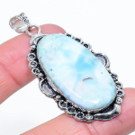 Natural Caribbean Larimar Gemstone 925 Sterling Silver Pendant 2.32 u1q60