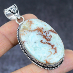Natural Caribbean Larimar Handmade 925 Sterling Silver Pendant 2.36 e0z56