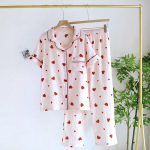 2025. aasta suve uus naiste pidžaamakomplekt, 100% puuvillane krepp, l&uuml;hikeste varrukatega pikad p&uuml;ksid, kaheosaline armastus &otilde;huke, lihtne, suur koduviha XL