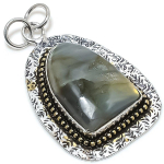 Natural Labradorite Gemstone 925 Sterling Silver Two Tone Pendant 2.09 a5g85