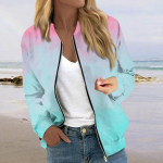 Naistele m&otilde;eldud jakid pikkade varrukatega, kerge lukuga, k&auml;rbitud moeprinteriga &uuml;ler&otilde;ivad vabaaja tepitud jakid taskutega L ts&uuml;aan