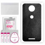apgo Protective Skin Sticker for the back compatible with Motorola Moto C, Wrap Film, Foil, Vinyl - Pattern Black Leather