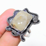 Natural Golden Rutile Gemstone 925 Sterling Silver Gift Ring Size 8.5 r3z15