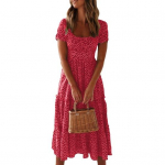 Naiste kleit v&auml;ikeste lilleprindidega patchwork A-l&otilde;ikeline voolav &auml;&auml;ris kandilise kaelusega l&uuml;hikeste mullvarrukatega S roheline