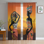 Etniline stiil Aafrika naised Must rahvakost&uuml;&uuml;m L&auml;bipaistvad kardinad Magamistuba Elutuba Voile akknakardinad T&uuml;llkardinad Laste tuba 135W x 114H(cm)