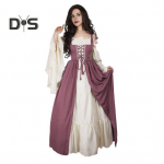 1 komplekt naiste kleit, volditav serv, ruudukujuline kael, pingul v&ouml;&ouml;koht, lendlevad varrukad, pitsitud lapiga Vintage renessanss keskaegne &otilde;ukonna ustav Halloweeni kost&uuml;&uuml;m 3XL roosa