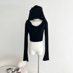 Harajuku mustad naiste T-s&auml;rgid Crop Tops 2024 Naiste kapuutsiga pikkade varrukatega s&auml;rgid Mood vabaaja seksikas Y2k T-s&auml;rk 27u851 S must