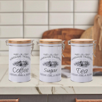 3 tk k&ouml;&ouml;gikanistrid lauapealsete kohvitee suhkrukonteinerite jaoks, maal&auml;hedane vanaaegne purk, suur