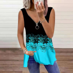 Naiste suvine &uuml;laosa lilledega tr&uuml;kitud vabaaja pluss suuruses varrukateta t&otilde;mblukuga V-kaelusega &uuml;laosa XS sinine