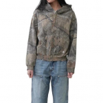 Unisex s&uuml;gistalvine kapuuts Hip hop stiilis vintage pikkade varrukatega tr&uuml;kitud t&otilde;mblukuga paks soe kapuutsiga taskud t&auml;navar&otilde;ivad lahtised mantel S khaki