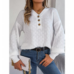 Naiste s&uuml;gis- ja talvine vaba V-kaelusega n&ouml;&ouml;biga laternaga varrukatega sviiter S valge