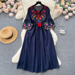 Naiste suvekleit New Minority Retro rahvusliku tuulega rasket&ouml;&ouml;stuse tikandid pits v&ouml;&ouml; sarv varrukas haldjas puhkus D4887 One Size