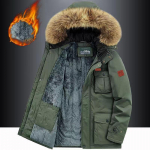Talvejope Meeste Soe Paks Fliis Parkad Tuulejope Militaar kapuutsiga karusnahast krae Mantel Meeste riided Plus Suurus 8XL 7XL armee roheline v&auml;rv