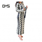 S&uuml;gistalvine naiste kleidi v&auml;rviga sobiv lainelise tr&uuml;kiga &uuml;mmargune kaelus, pikkade varrukatega, liibuv paks soe pehme pahkluuni ulatuv maxi kleit S pruun