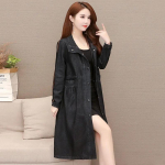 Denim-tuulejope naistele, keskmise pikkusega l&auml;&auml;ne stiilis lahtise moega polo-kraega pluss-suuruses jope 4XL must