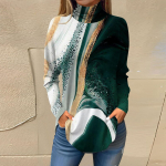 Naiste T-s&auml;rgid S&uuml;gises vabaaja pikkade varrukatega s&auml;rgid Vintage tr&uuml;kitud k&otilde;rge kaelusega pullover L sinine