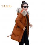 Naiste talvine puuvillane jope karvase kapuutsiga, kaela kaitsetaskud, keskmise pikkusega t&otilde;mblukuga, polsterdatud mantel, &uuml;hev&auml;rviline tuulekindel v&auml;lir&otilde;ivas parka XL