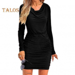 Naiste L&uuml;hike Kleit K&otilde;rge Kaelusega Pikkade Varrukatega Plisseeritud &Uuml;hev&auml;rviline Slim Fit Tupp OL Komandeering Pidulik Prom Mini Kleit &Otilde;htused &Uuml;ritused XL sinine