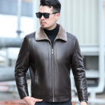 Karusnahast k&otilde;ik-&uuml;hes nahkjakk meestele, paksendatud sametiga, vabaaja ja vaba, keskealise ja eaka isa riided s&uuml;giseks ja talveks M