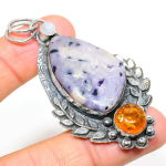 Natural Tiffany Stone, Amber Gemstone 925 Sterling Silver Pendant 2.76 h6y04