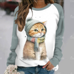 Naljakad Kawaii Cat Animals Prindiga puuvillased pikkade varrukatega T-s&auml;rgid Naistele Pusad Naistele Armsad O-kaelusega Pullover Naiste Pusa S