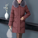 Naiste suures suuruses keskealine krae kapuutsiga pikk paks jakk-mantel 5XL punane