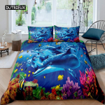 3D Dolphin In Blue Sea Queen King Size voodipesukomplektid Loomade &Uuml;hekordne tekikott Lastele T&auml;iskasvanute voodi Pol&uuml;esterst voodiriided EU single(135x200cm)